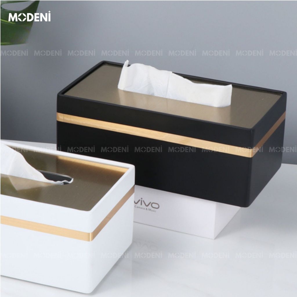 Hộp khăn giấy Misa đen cao cấp – Viền vàng tinh tế, điểm nhấn sang trọng cho không gian hiện đại.
