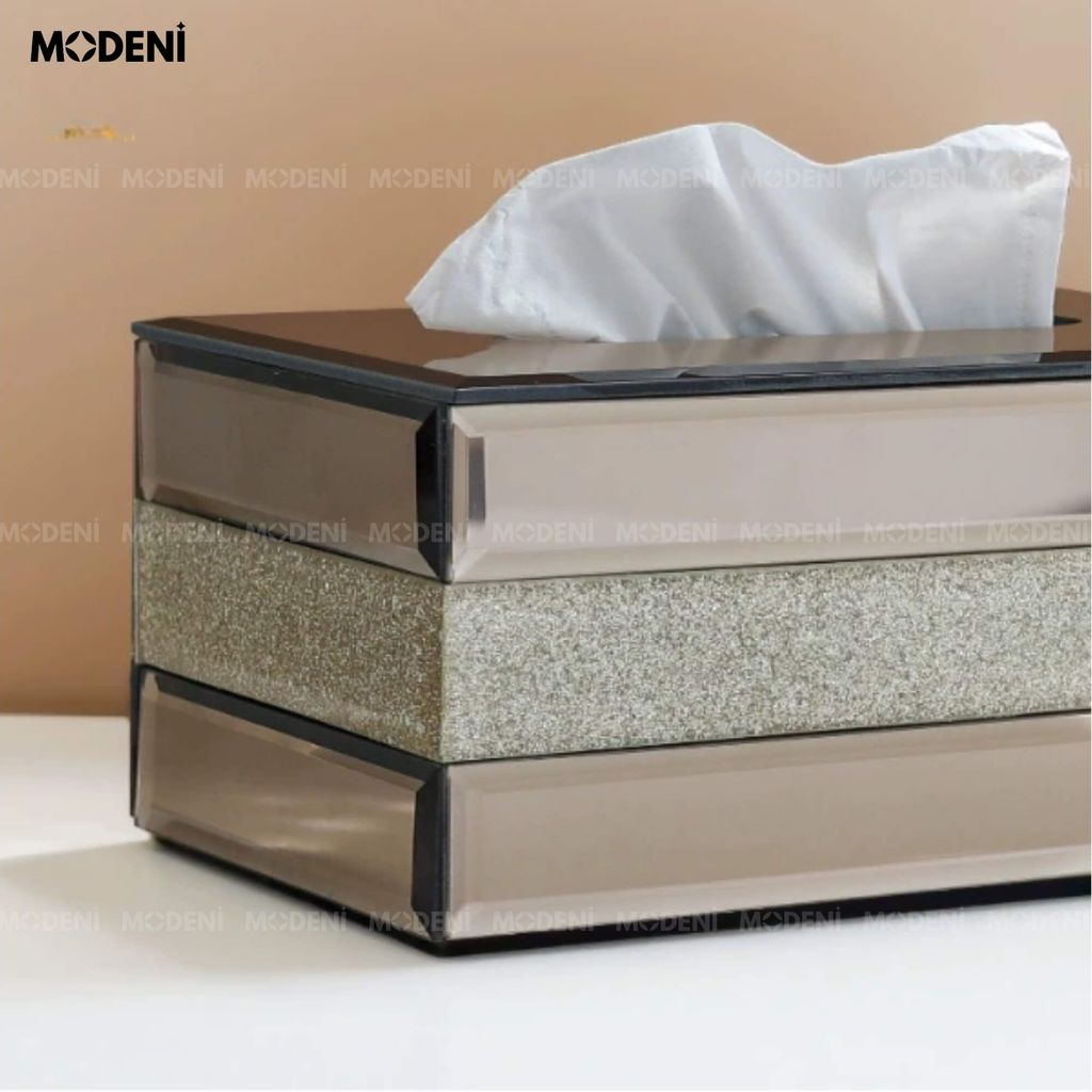 Hộp khăn giấy Saphir gương thủy tinh cao cấp nhũ pha lê Modern Glam Luxury Chic cho phòng khách và phòng ngủ
