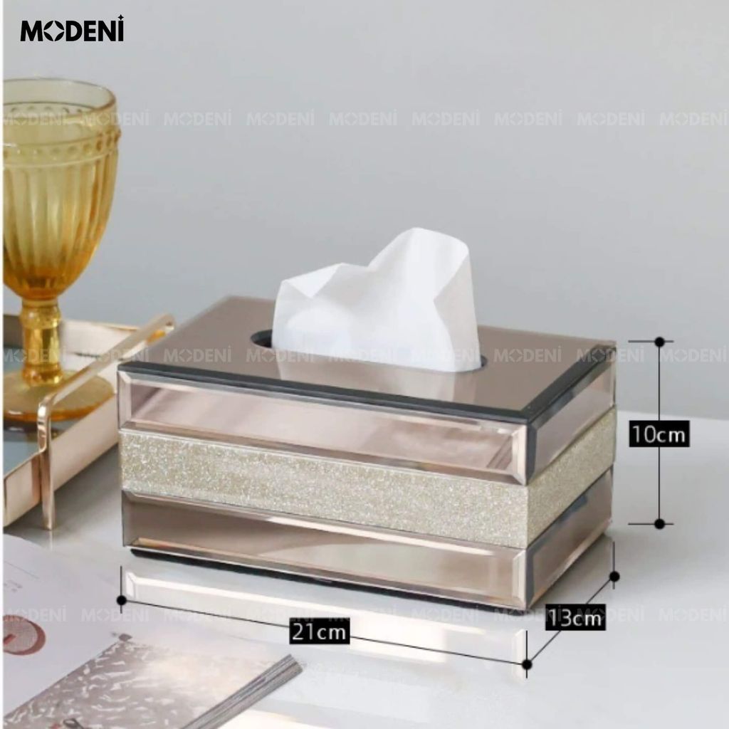 Hộp khăn giấy Saphir gương thủy tinh cao cấp nhũ pha lê Modern Glam Luxury Chic cho phòng khách và phòng ngủ