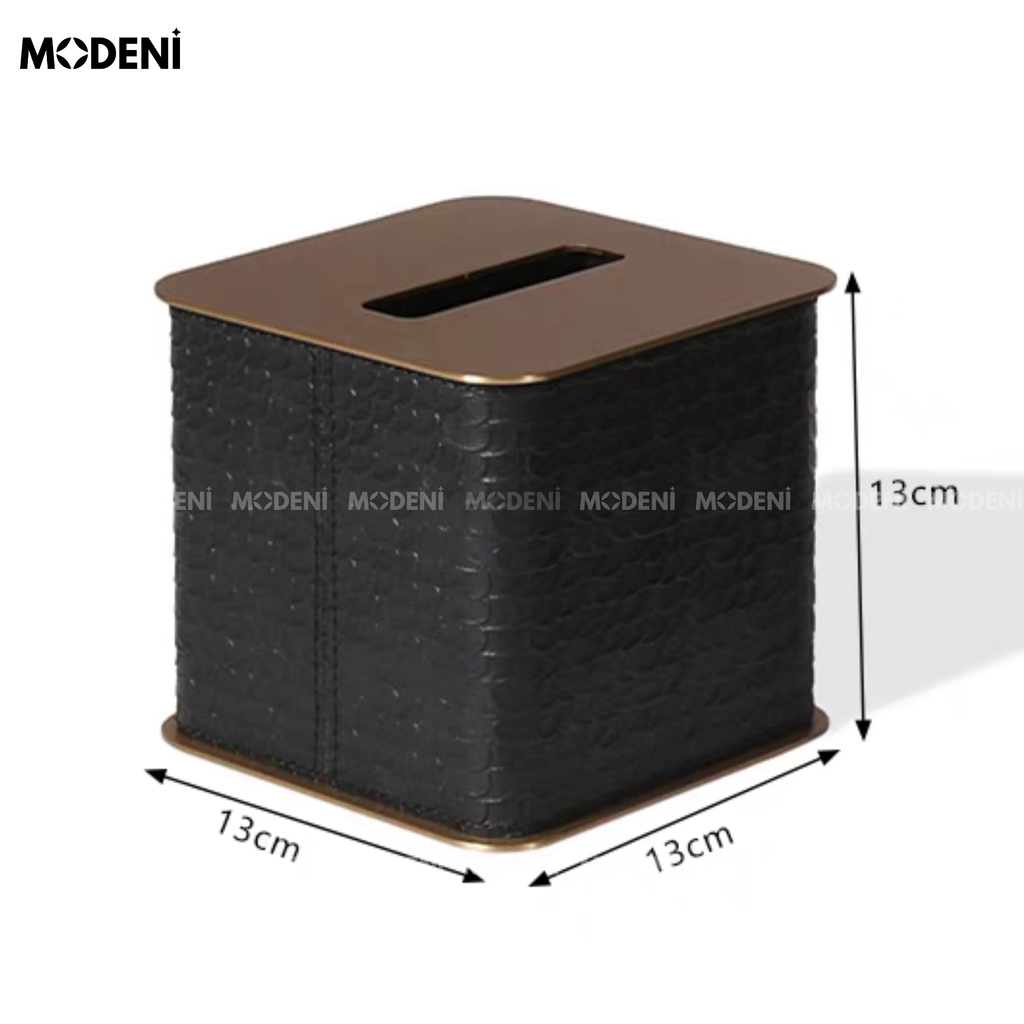 Hộp Khăn Giấy Da Keris Vuông Cao – Hộp Đựng Khăn Da Cao Cấp – Thiết Kế Tối Giản Mặt Kim Loại – Kích Thước 13x13x13cm – Phù Hợp Decor Văn Phòng, Bàn Làm Việc, Khách Sạn