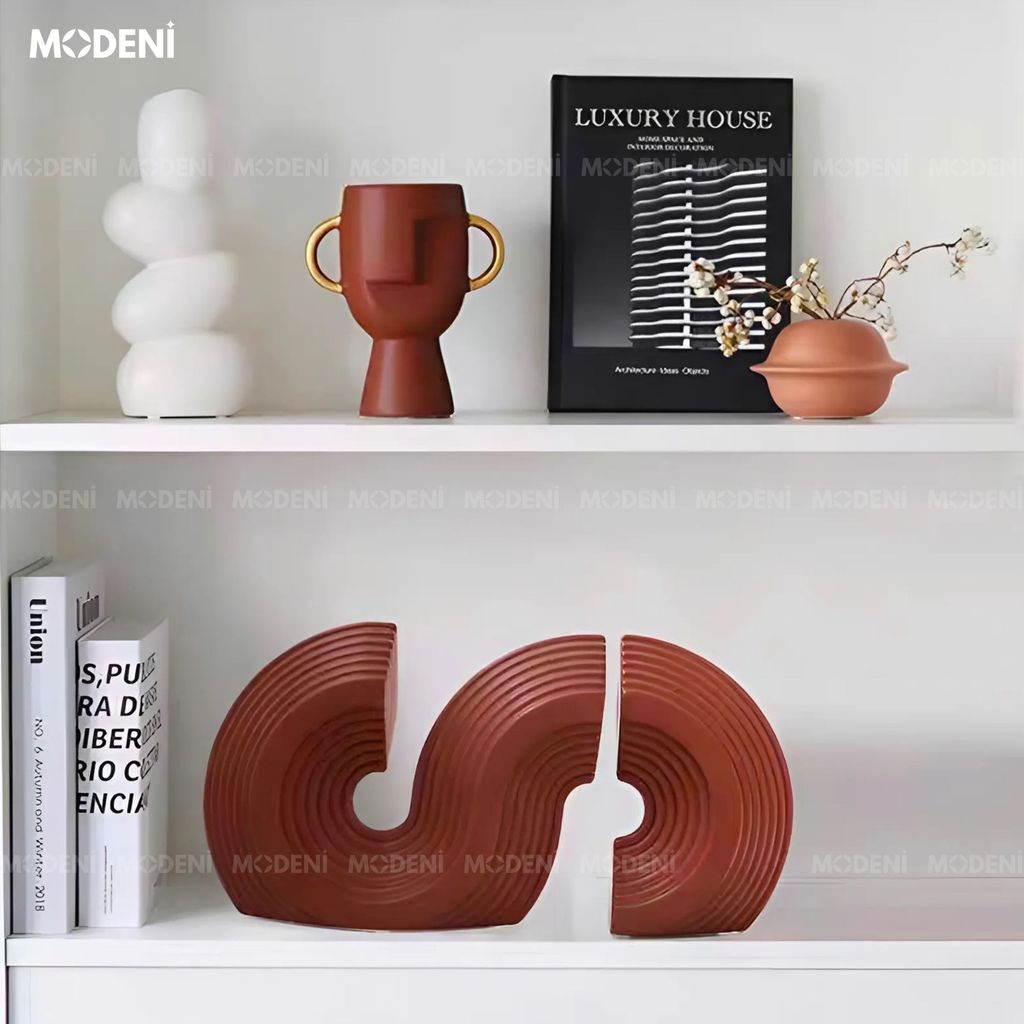 Chặn Sách Servo Nâu Nghệ Thuật – Thiết Kế Hình Học Trừu Tượng – Phù Hợp Decor Kệ Sách, Bàn Làm Việc, Không Gian Sáng Tạo Hiện Đại