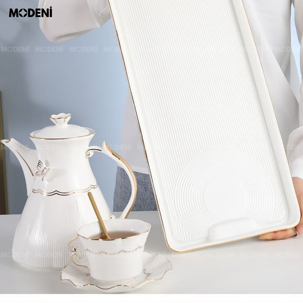 Bộ Ấm Trà Lisa Sứ Tráng Men Cao Cấp Kèm Khay Đựng Sang Trọng Phong Cách Châu Âu