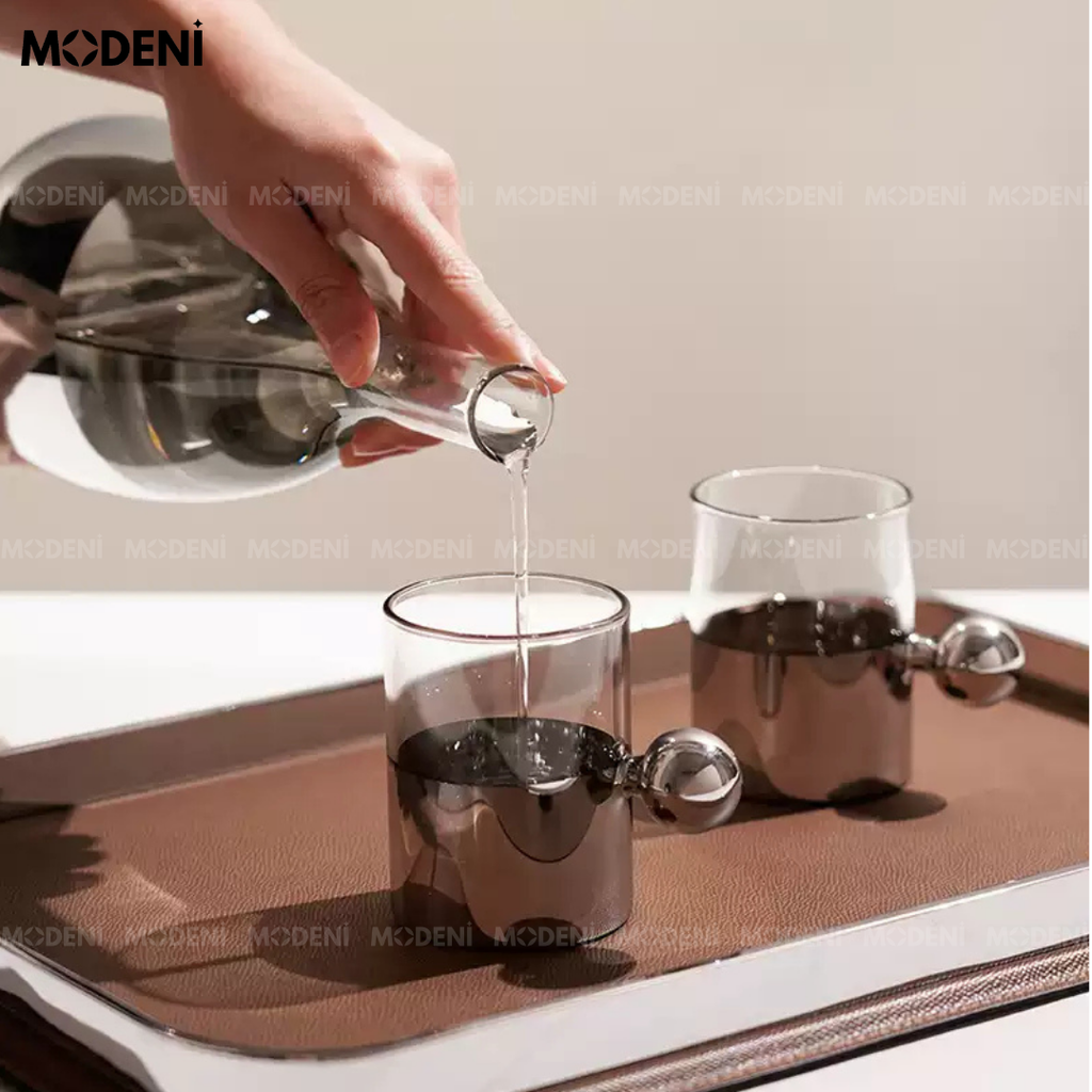 Bộ Bình Ly Thủy Tinh Cao Cấp Silver Nắp Tròn Dune Hiện Đại Sang Trọng