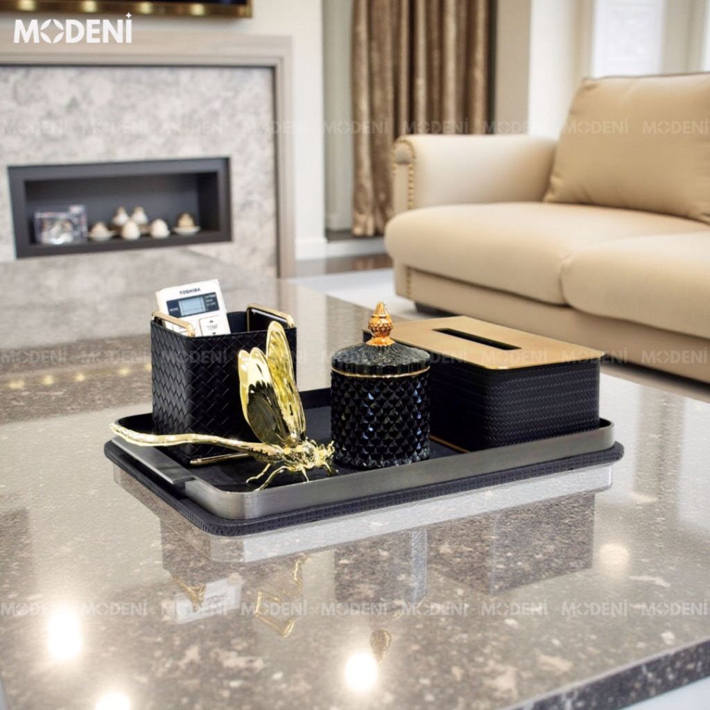Khay Chữ Nhật Kaylin Đen – Khay Decor Bàn Sofa Cao Cấp – Chống Trượt, Dễ Vệ Sinh – Phù Hợp Decor Phòng Khách, Văn Phòng, Bàn Ăn