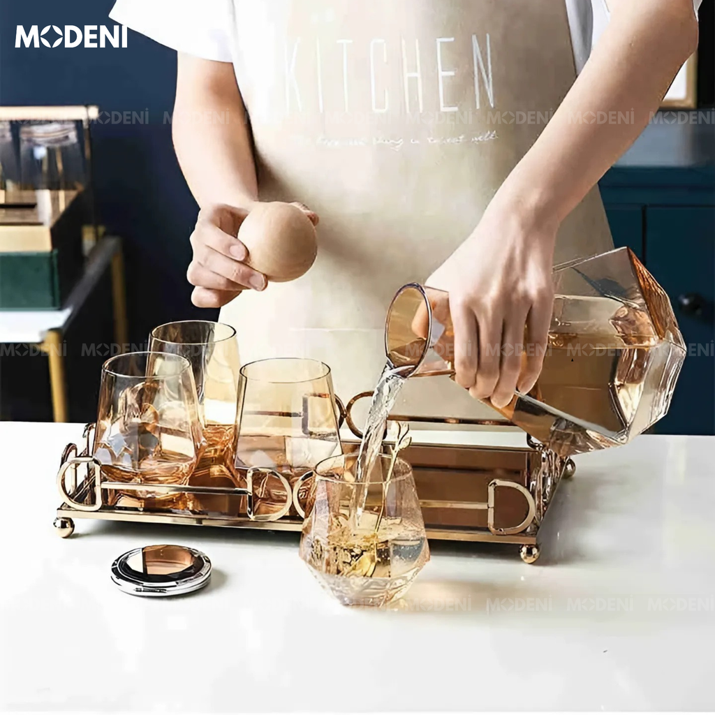 Bộ Bình Nước Halie Thủy Tinh Cao Cấp Màu Nâu Cam Phong Cách Châu Âu Hiện Đại