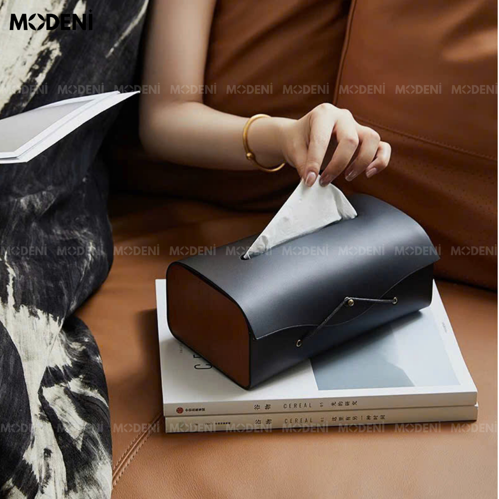 Hộp Khăn Giấy Elise Đen Cao Cấp – Da Nhân Tạo Phối Gỗ – Thiết Kế Tối Giản Sang Trọng Cho Bàn Sofa, Bàn Làm Việc, Decor Hiện Đại