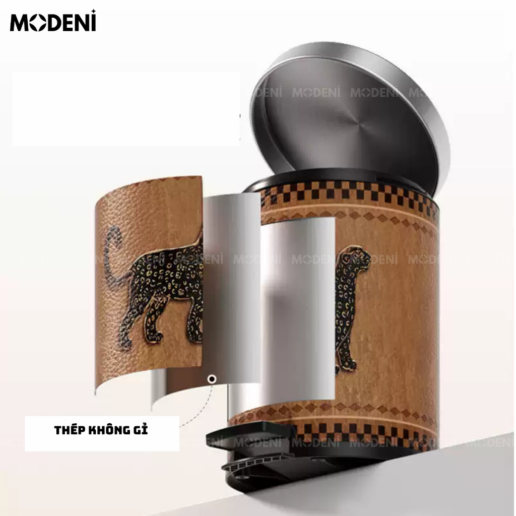 Thùng Rác Có Nắp Morgan – Thùng Rác Decor 14L – Họa Tiết Con Báo Trung Cổ – Phù Hợp Trang Trí Phòng Khách, Phòng Ngủ