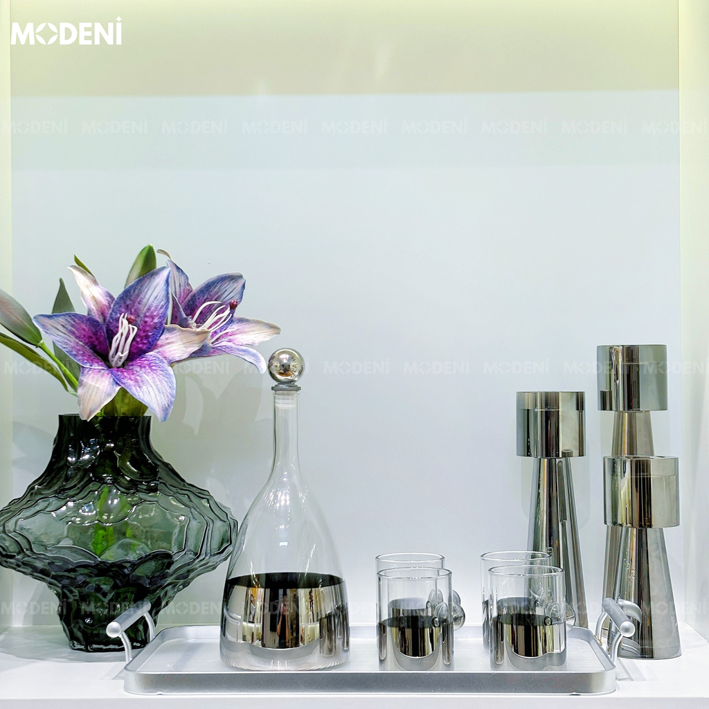 Bộ Bình Ly Thủy Tinh Cao Cấp Silver Nắp Tròn Dune Hiện Đại Sang Trọng