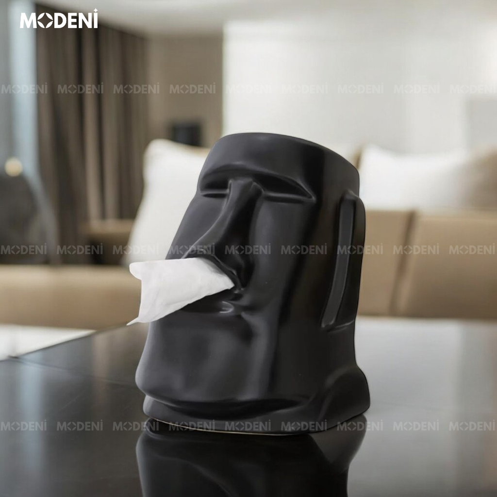 Hộp Khăn Giấy Moai Black Nhựa Resin Cao Cấp – Thiết Kế Nghệ Thuật Độc Đáo – Tượng Decor & Đựng Khăn 2 Trong 1