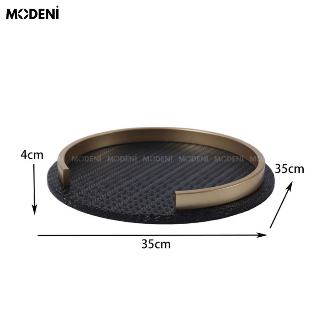 Khay Chole Hình Tròn – Decor Da & Kim Loại Vàng Sang Trọng – Thiết Kế Hiện Đại Cá Tính, Phù Hợp Bàn Sofa, Bàn Console, Không Gian Luxury