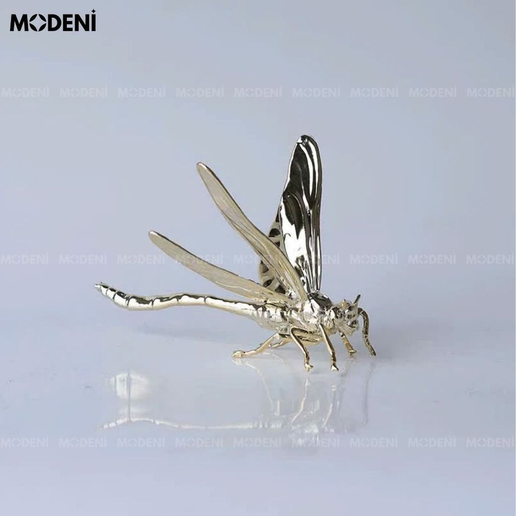 Tượng Chuồn Chuồn Decor Cao Cấp Eve Golden – Hợp Kim Vàng Ánh Kim – Trang Trí Bàn, Kệ, Góc Decor Hiện Đại
