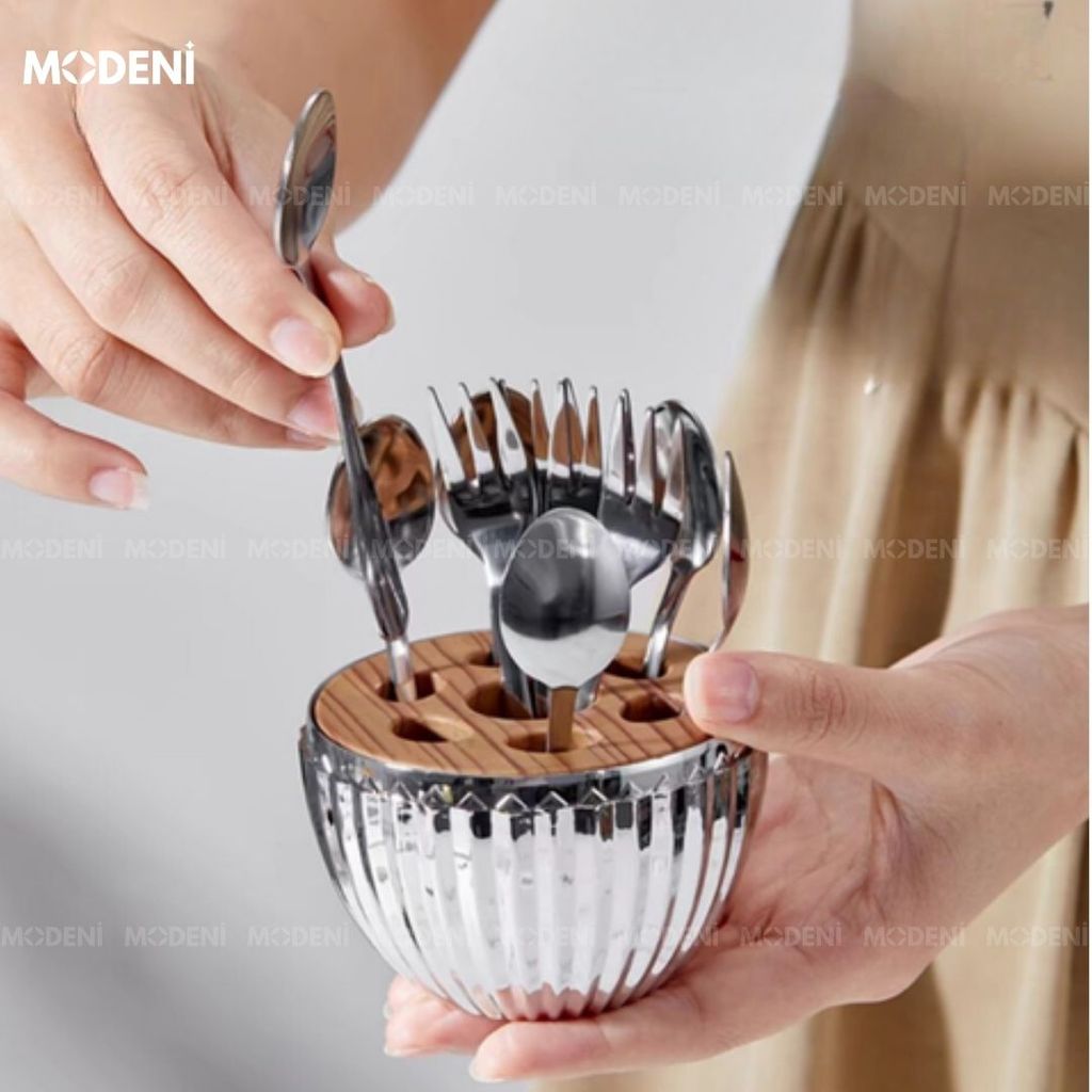 Bộ Đựng Muỗng Nĩa Sienna Silver Sang Trọng Cao Cấp