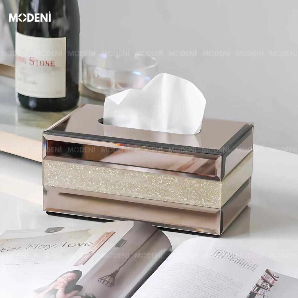 Hộp Đựng Khăn Giấy Saphir Cao Cấp – Thiết Kế Gương Phản Chiếu Sang Trọng, Phù Hợp Decor Bàn Sofa Phong Cách Châu Âu