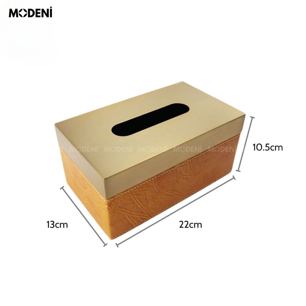 Hộp khăn giấy Tangeri da nhân tạo vân nổi cao cấp phối kim loại champagne gold sang trọng hiện đại cho phòng ngủ và bàn ăn