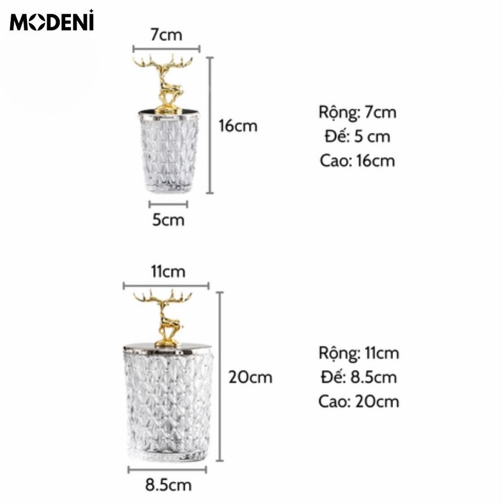 Set 2 Lọ Đựng Kẹo Thuỷ Tinh Patronus Cao Cấp – Nắp Tuần Lộc Mạ Vàng, Sang Trọng, Dùng Decor & Bàn Tiệc