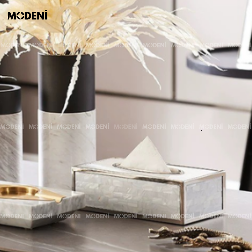 Hộp Khăn Giấy Stonegate Decor Cao Cấp Ánh Bạc Xà Cừ – Tinh Tế & Sang Trọng – Phù Hợp Decor Bàn Làm Việc, Kệ Tủ