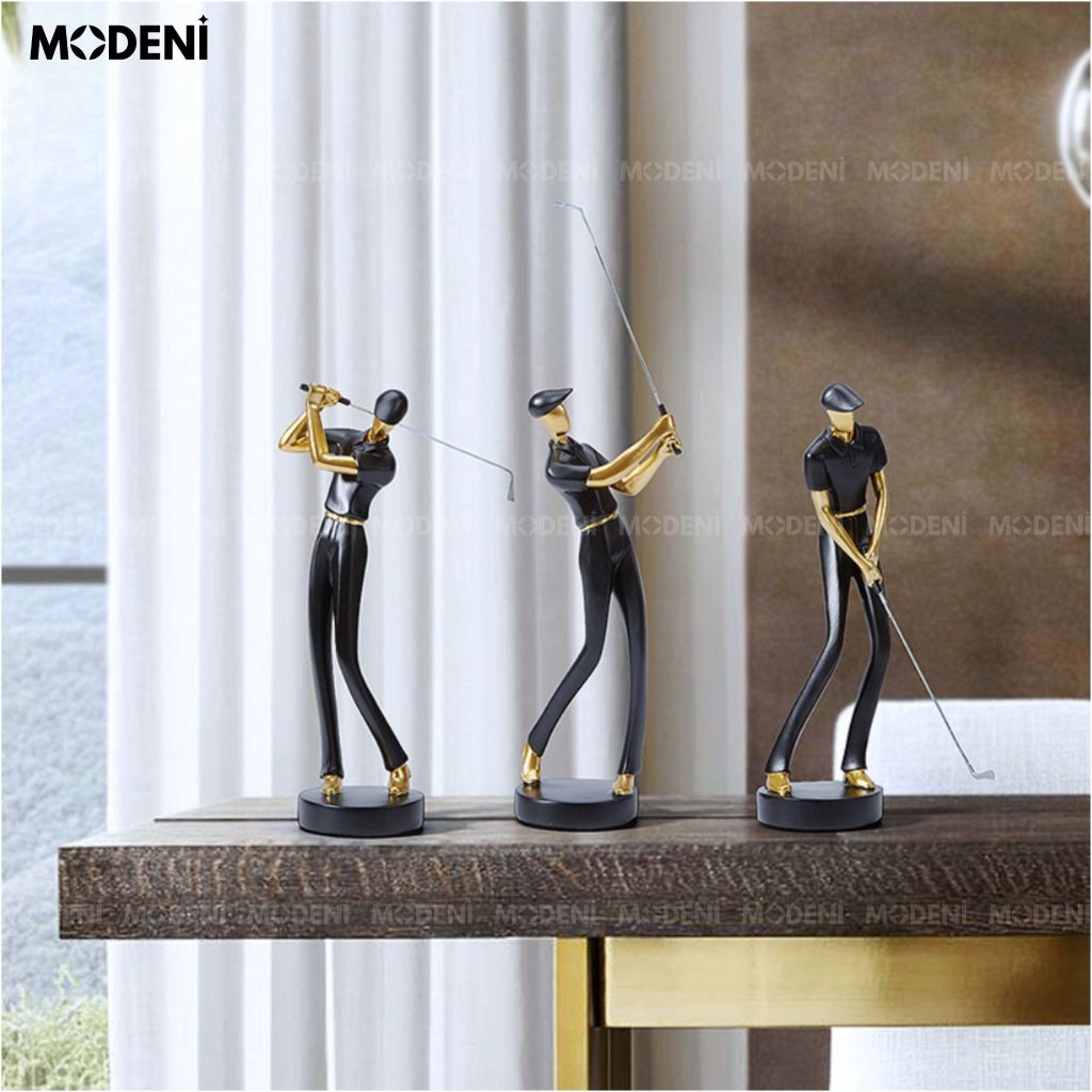 Set 3 Tượng Golf Boss Màu Đen – Tượng Trang Trí Phong Cách Hiện Đại Châu Âu – Chất Liệu Resin Cao Cấp – Phù Hợp Decor Kệ, Bàn Làm Việc, Quà Tặng