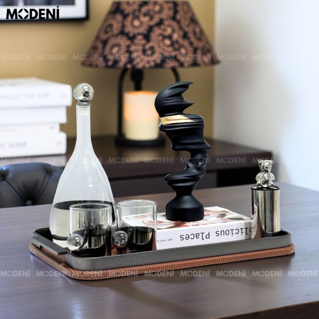 Khay Chữ Nhật Kaylin Nâu Cao Cấp – Thiết Kế Viền Kim Loại Hiện Đại – Phù Hợp Decor Bàn Sofa & Không Gian Nội Thất Tông Nâu