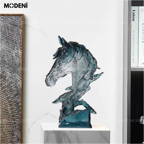 Tượng đầu ngựa resin xanh Acacia trang trí nội thất cao cấp sang trọng