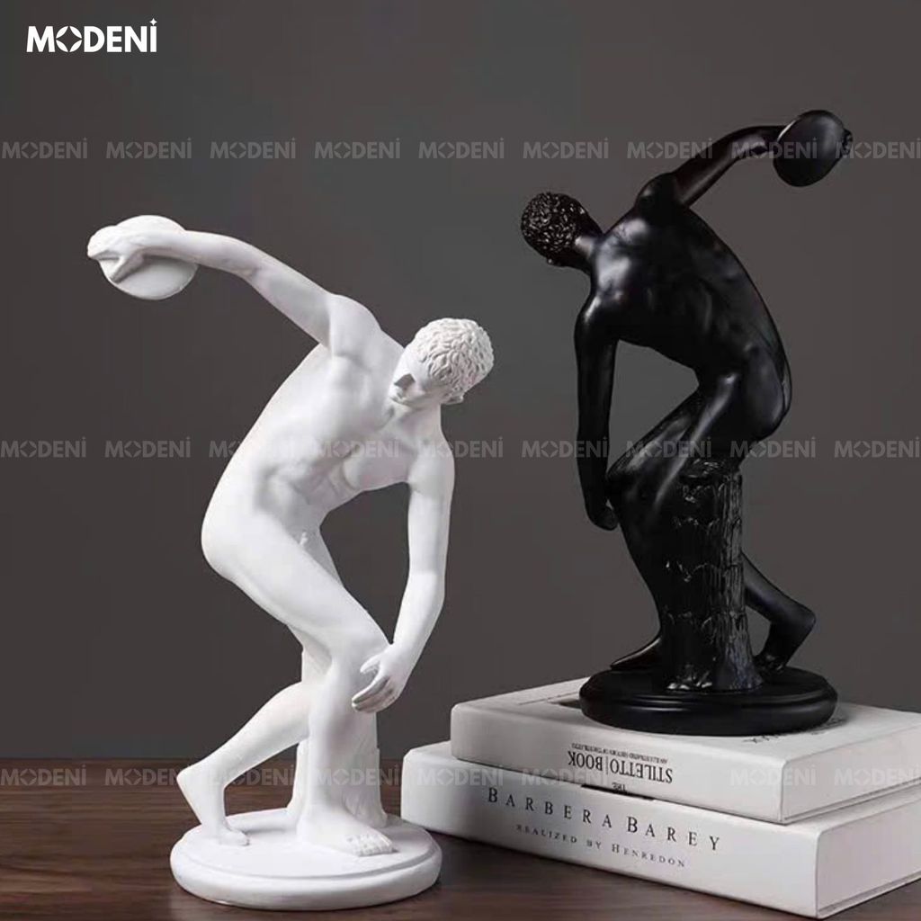 Tượng Trang Trí Aureus White Cổ Điển Hy Lạp – Dáng Ném Đĩa Nghệ Thuật – Decor Bàn Kệ Phong Cách Tối Giản