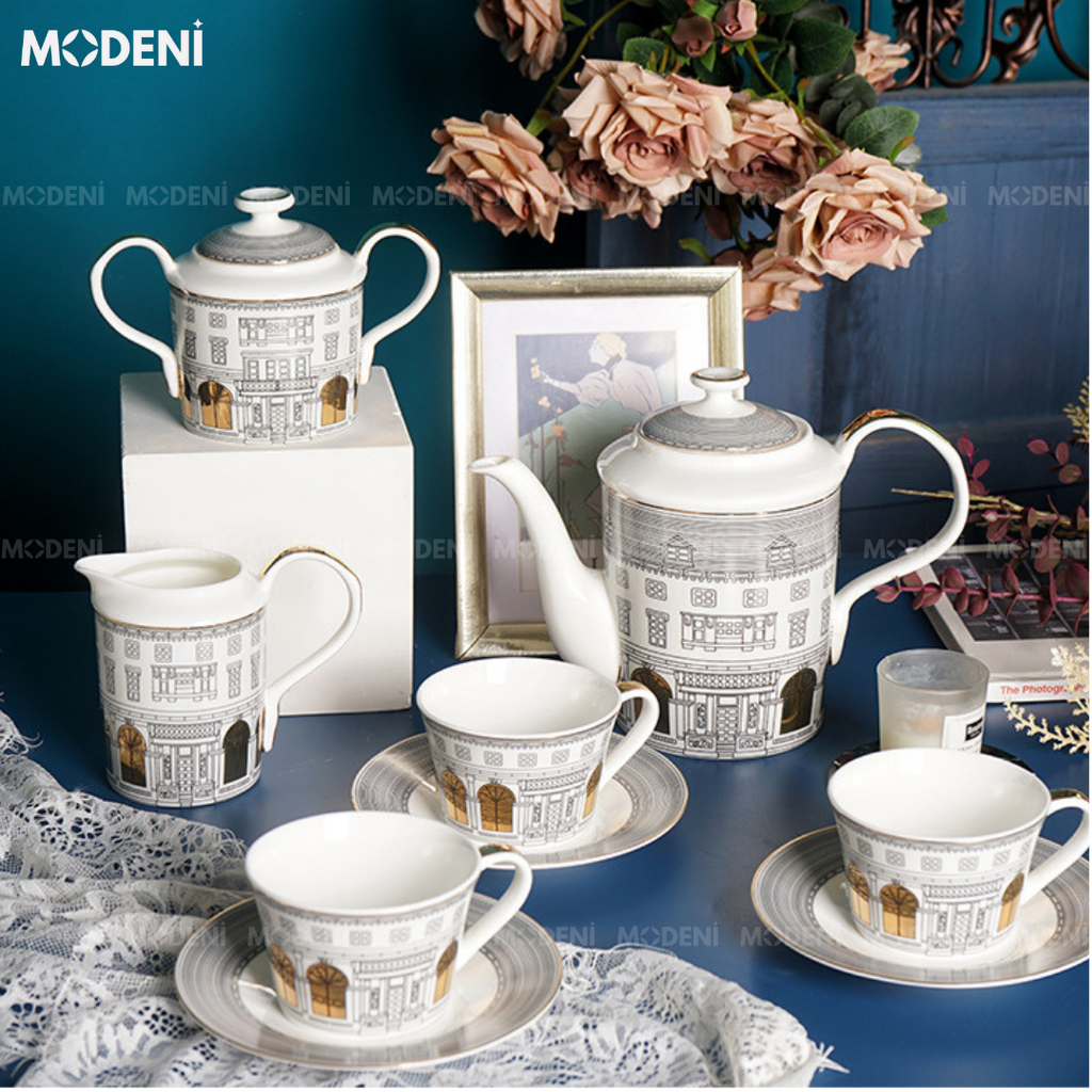 Bộ Bình Trà Họa Tiết Ngôi Nhà Hime Cao Cấp Sang Trọng