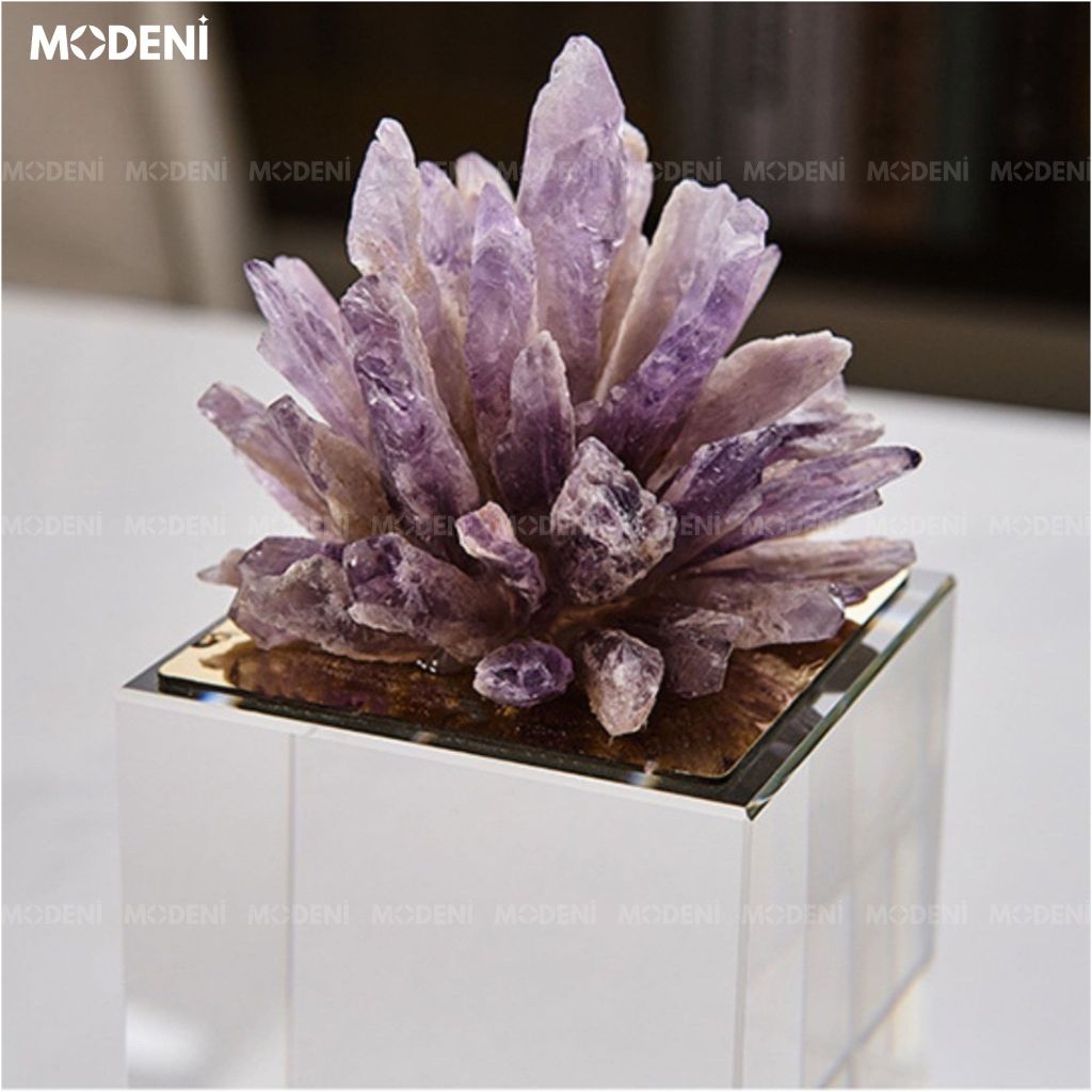 Tượng Koine San Hô Thạch Anh Tím Lớn – Decor Phong Thủy Sang Trọng – Đế Kính Phản Chiếu Cao Cấp