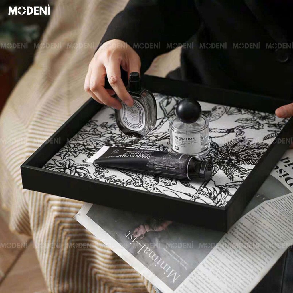 Khay Trang Trí Mahina Cao Cấp – Khay Vải Canvas Nghệ Thuật, Họa Tiết Rừng Đen Trắng – Dành Cho Bàn Sofa/Kệ Decor
