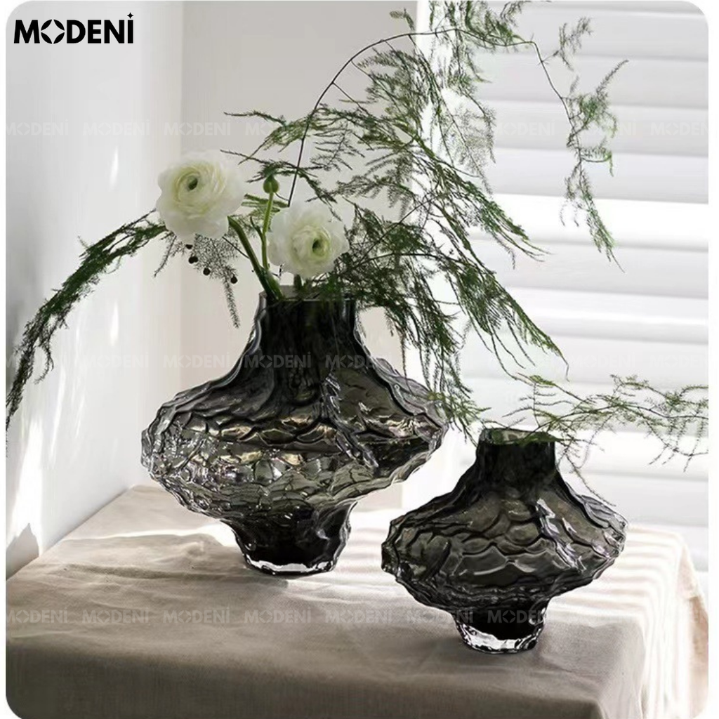 Bình Hoa Thủy Tinh Lạ Moss – Lọ Hoa Nghệ Thuật Hiện Đại Sóng Đặc Biệt – 26cm Decor Bàn Sofa, Bàn Console