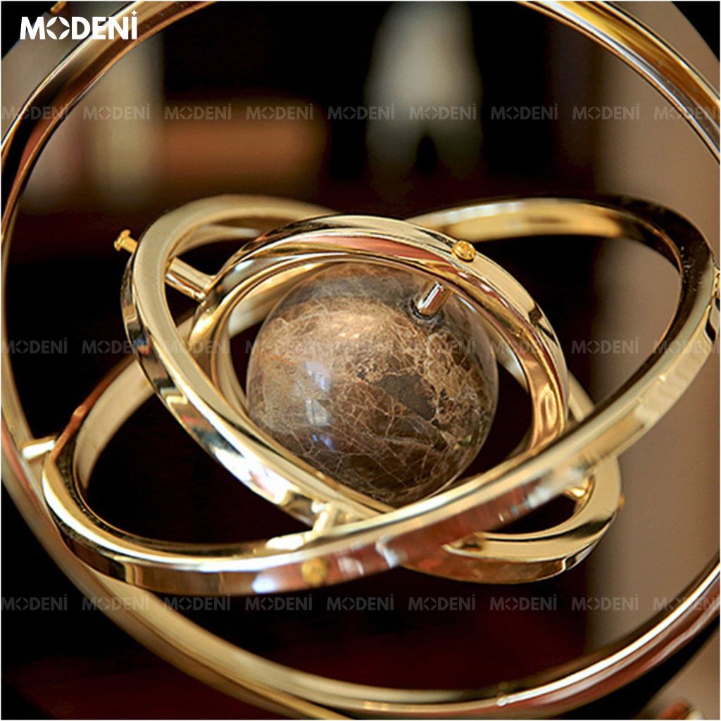 Tượng Cầu Meliora Lớn Đế Đá Cẩm Thạch Tự Nhiên – Vòng Xoắn 360 Độ – Decor Hiện Đại Sang Trọng