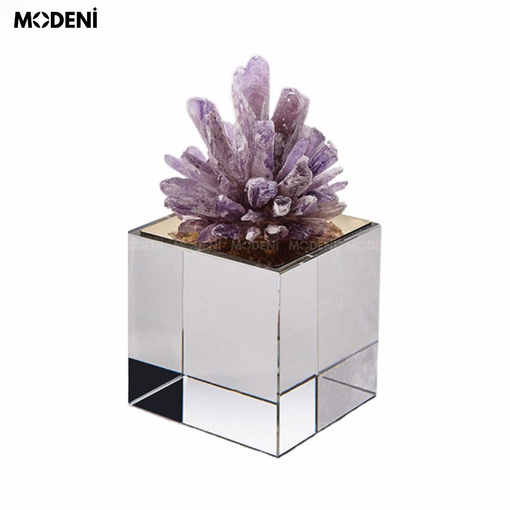 Tượng Koine San Hô Thạch Anh Tím Nhỏ – Decor Phong Thủy Sang Trọng – Đế Kính Phản Chiếu Cao Cấp