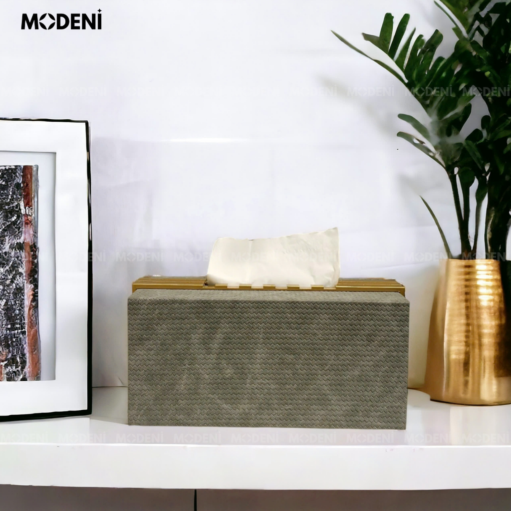 Hộp Khăn Giấy Modica Fabric Luxe – Vải Dệt Cao Cấp Tông Ghi Xám – Decor Tối Giản Có Gu