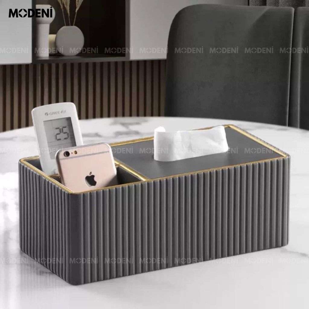 Hộp Khăn Giấy Donna Đen Cao Cấp – Tích Hợp Ngăn Đựng, Thiết Kế Sọc Dọc Sang Trọng Cho Bàn Sofa Hiện Đại