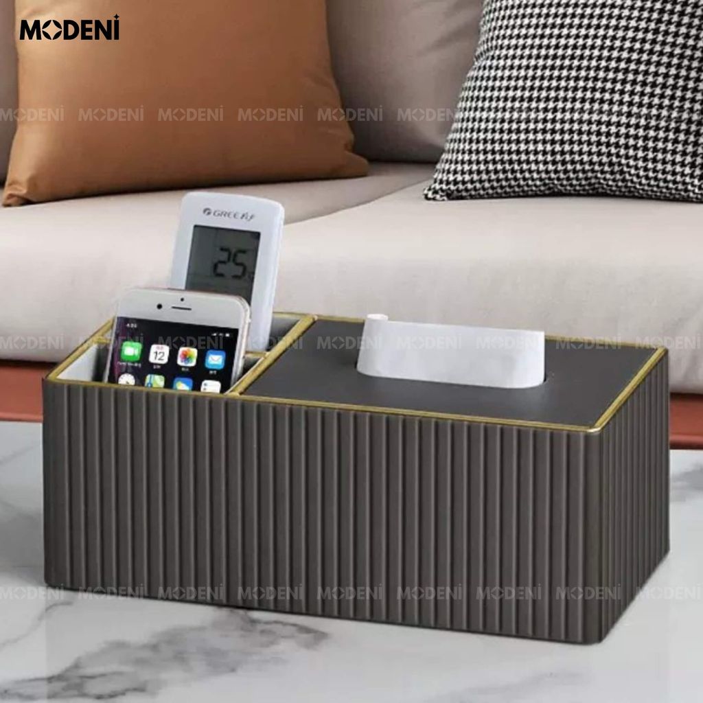 Hộp Khăn Giấy Donna Đen Cao Cấp – Tích Hợp Ngăn Đựng, Thiết Kế Sọc Dọc Sang Trọng Cho Bàn Sofa Hiện Đại