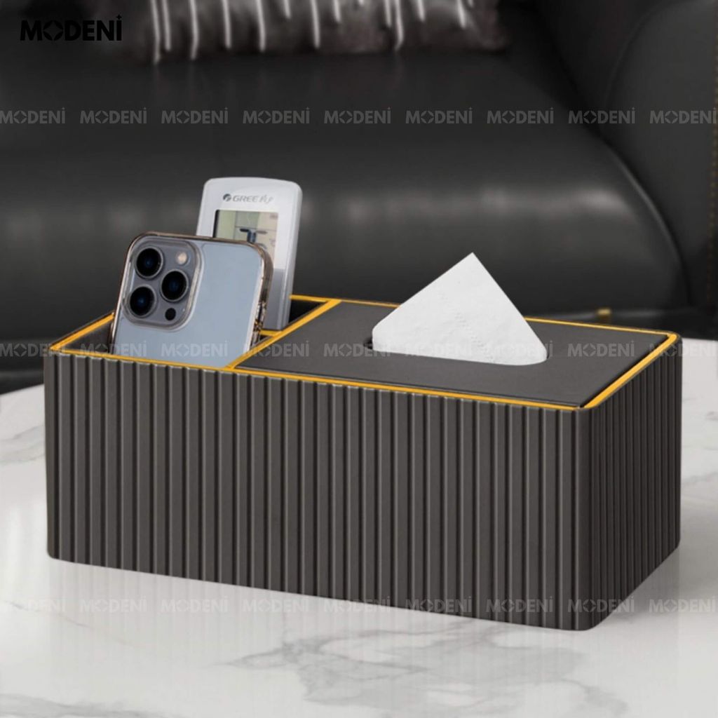 Hộp Khăn Giấy Donna Đen Cao Cấp – Tích Hợp Ngăn Đựng, Thiết Kế Sọc Dọc Sang Trọng Cho Bàn Sofa Hiện Đại