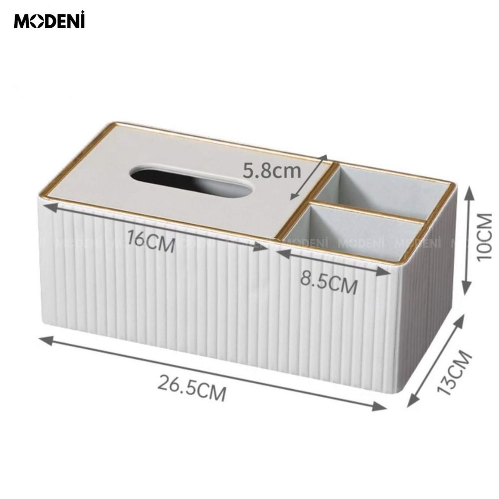 Hộp Khăn Giấy Donna Trắng Cao Cấp – Tích Hợp Ngăn Đựng, Thiết Kế Sọc Dọc Sang Trọng Cho Bàn Sofa Hiện Đại