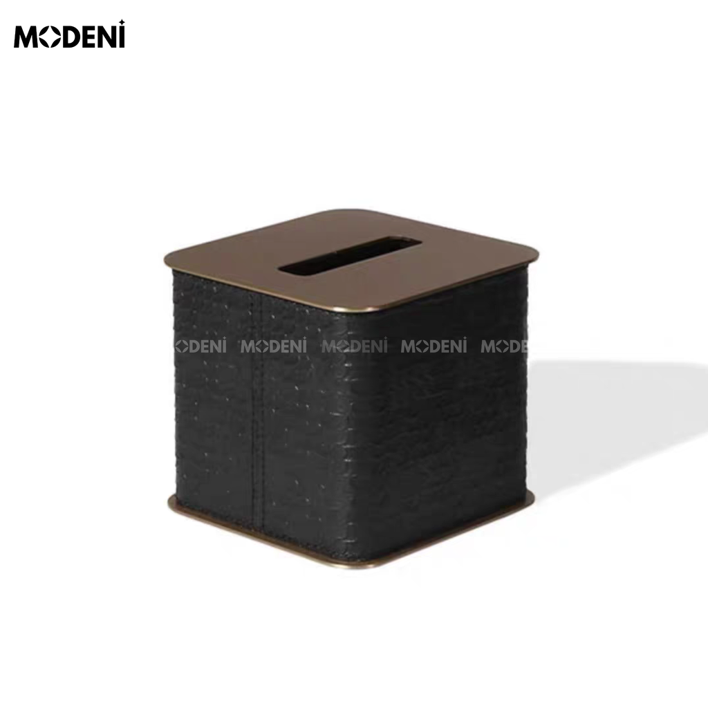Hộp Khăn Giấy Da Keris Vuông Cao – Hộp Đựng Khăn Da Cao Cấp – Thiết Kế Tối Giản Mặt Kim Loại – Kích Thước 13x13x13cm – Phù Hợp Decor Văn Phòng, Bàn Làm Việc, Khách Sạn