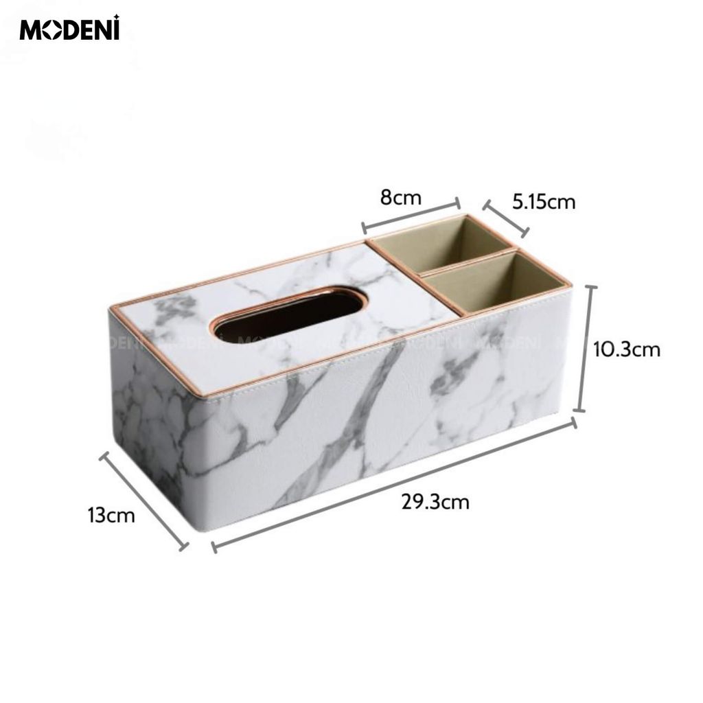 Hộp Khăn Giấy Sapi Trắng Vân Đá Chứ Nhật – Có Ngăn Đựng Đa Năng, Thiết Kế Châu Âu Tối Giản Sang Trọng