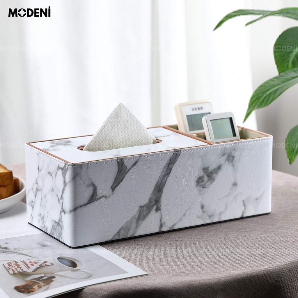 Hộp Khăn Giấy Sapi Trắng Vân Đá Chứ Nhật – Có Ngăn Đựng Đa Năng, Thiết Kế Châu Âu Tối Giản Sang Trọng