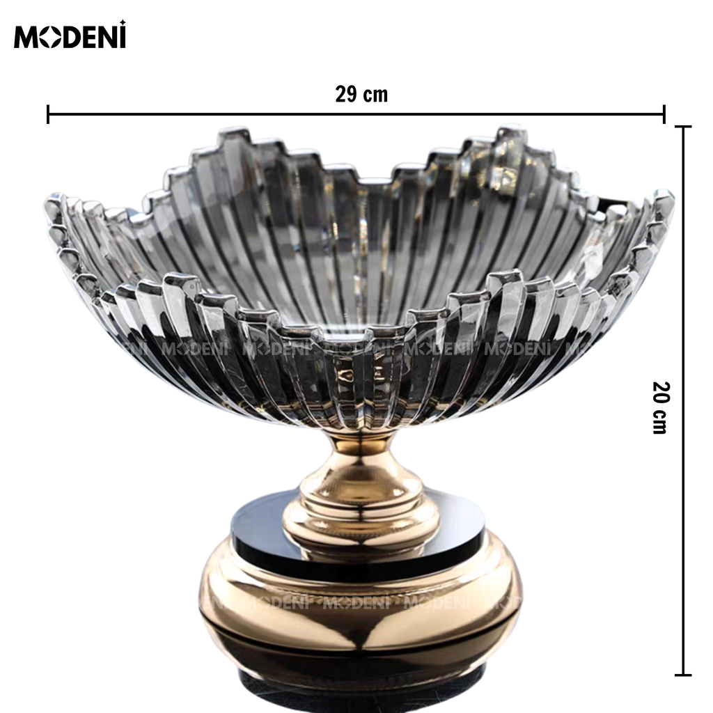 Tô Trái Cây Xám Đế Gold Astra – Tô Thủy Tinh Decor Sang Trọng – Kích Thước 29x20cm – Phù Hợp Bàn Tiệc, Bàn Sofa