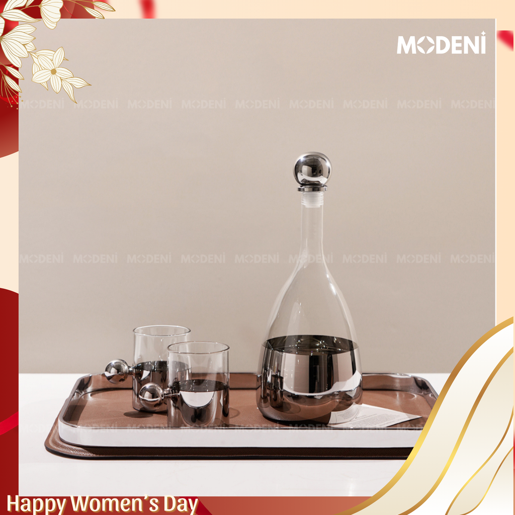 Bộ Bình Ly Thủy Tinh Cao Cấp Silver Nắp Tròn Dune Hiện Đại Sang Trọng