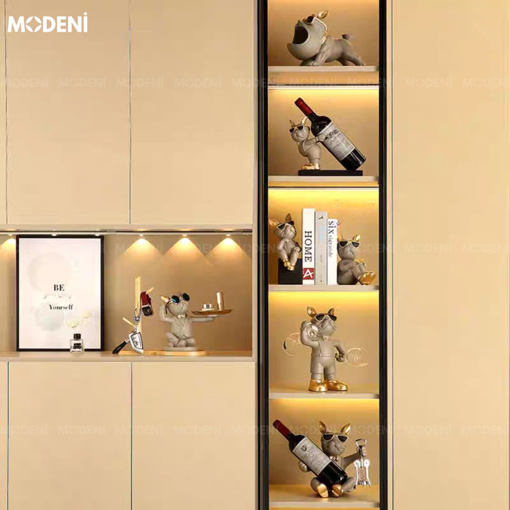 Chặn Sách & Tượng Chó Bulldog Duo Xám – Tượng Decor Con Vật Hiện Đại – Kiêm Chặn Sách Mini Cá Tính Cho Kệ Tủ, Tủ Sách