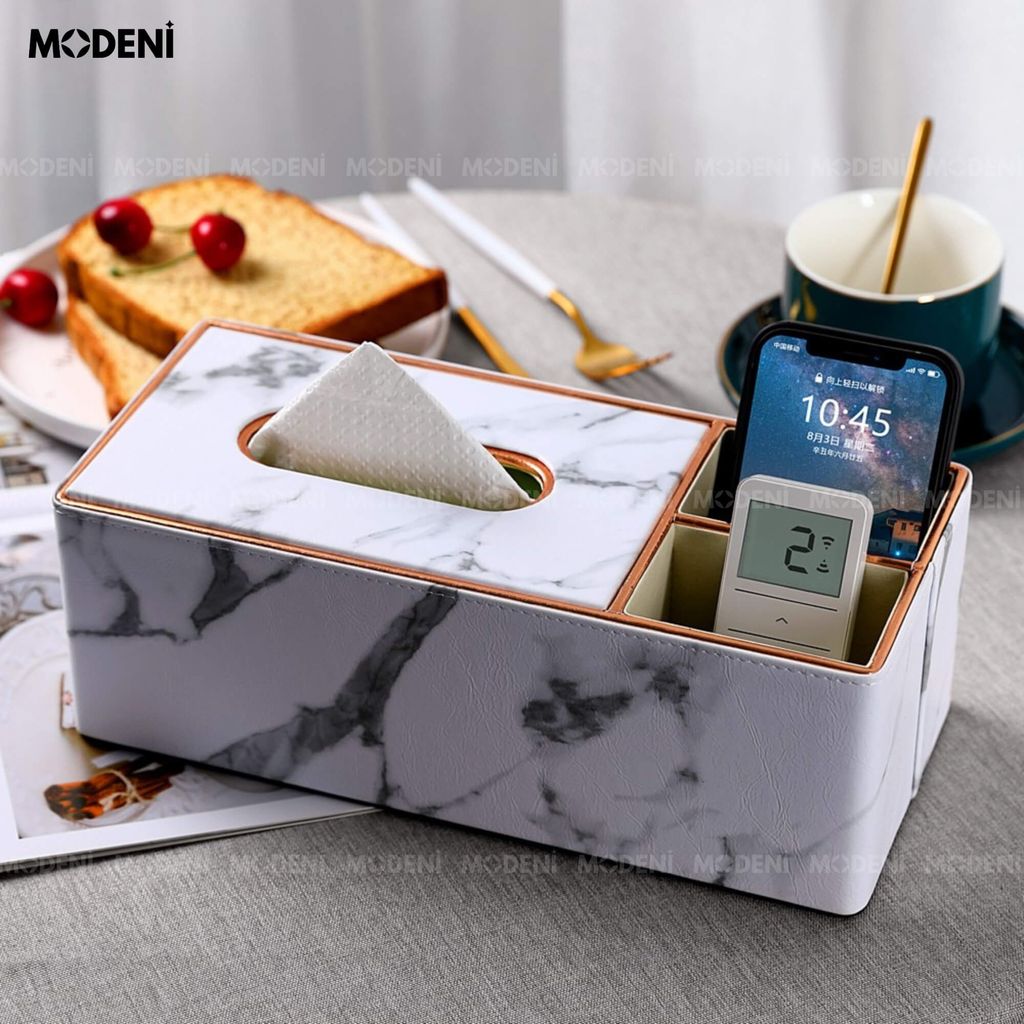 Hộp Khăn Giấy Sapi Trắng Vân Đá Chứ Nhật – Có Ngăn Đựng Đa Năng, Thiết Kế Châu Âu Tối Giản Sang Trọng