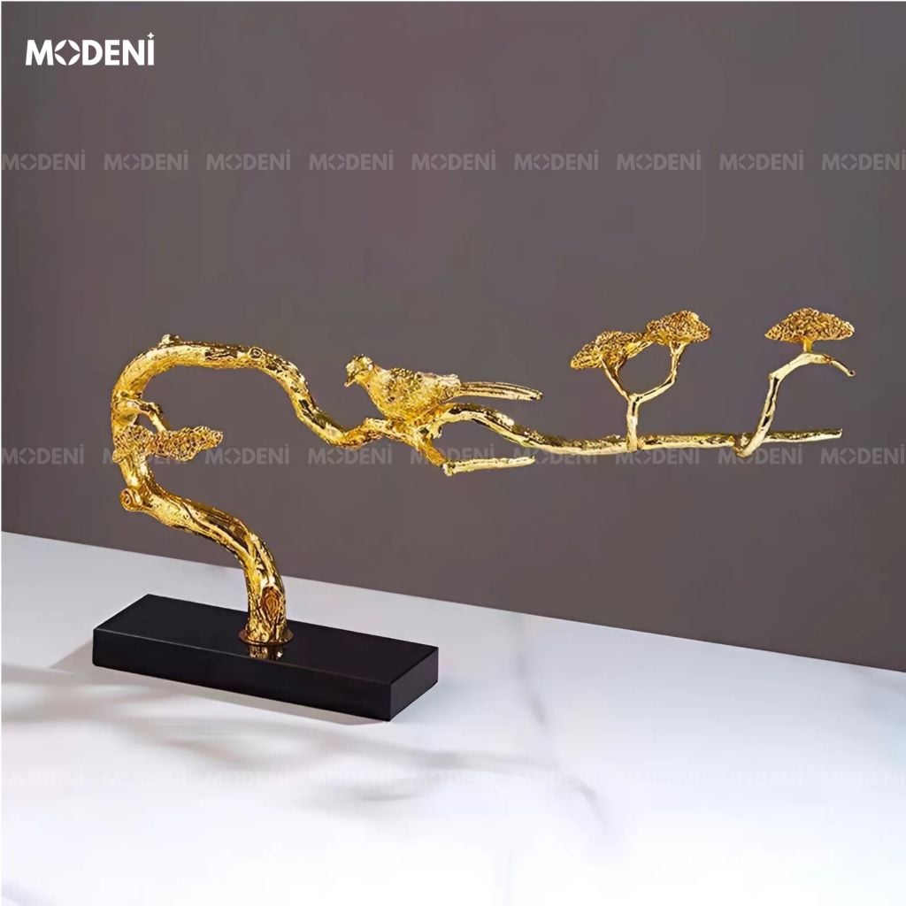 Tượng Nhánh Cây Alyssum Bonsai Cao Cấp – Chim Đậu Cành Vàng Decor Hiện Đại Sang Trọng