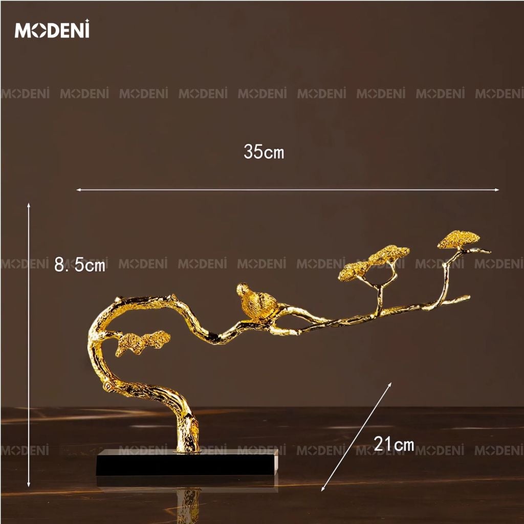 Tượng Nhánh Cây Alyssum Bonsai Cao Cấp – Chim Đậu Cành Vàng Decor Hiện Đại Sang Trọng