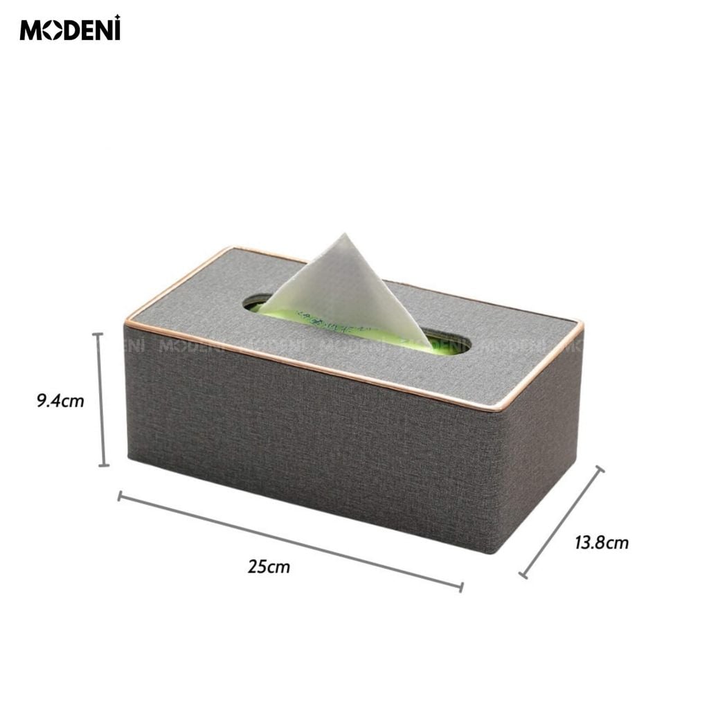 Hộp Khăn Giấy Modeni Xám Tro Vải Lanh Cao Cấp Phối Viền Vàng Hồng Tinh Tế Cho Phòng Ngủ Và Văn Phòng