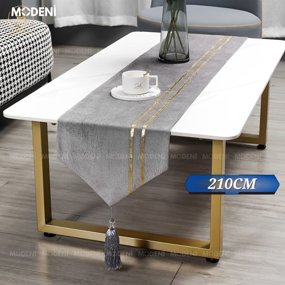 Khăn Bàn Table Runner Gray Elena Cao Cấp Sang Trọng