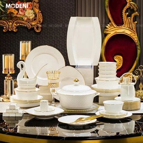  Bộ Tô Chén Đĩa Gốm Sứ Cao Cấp Clara Viền Vàng Sang Trọng 