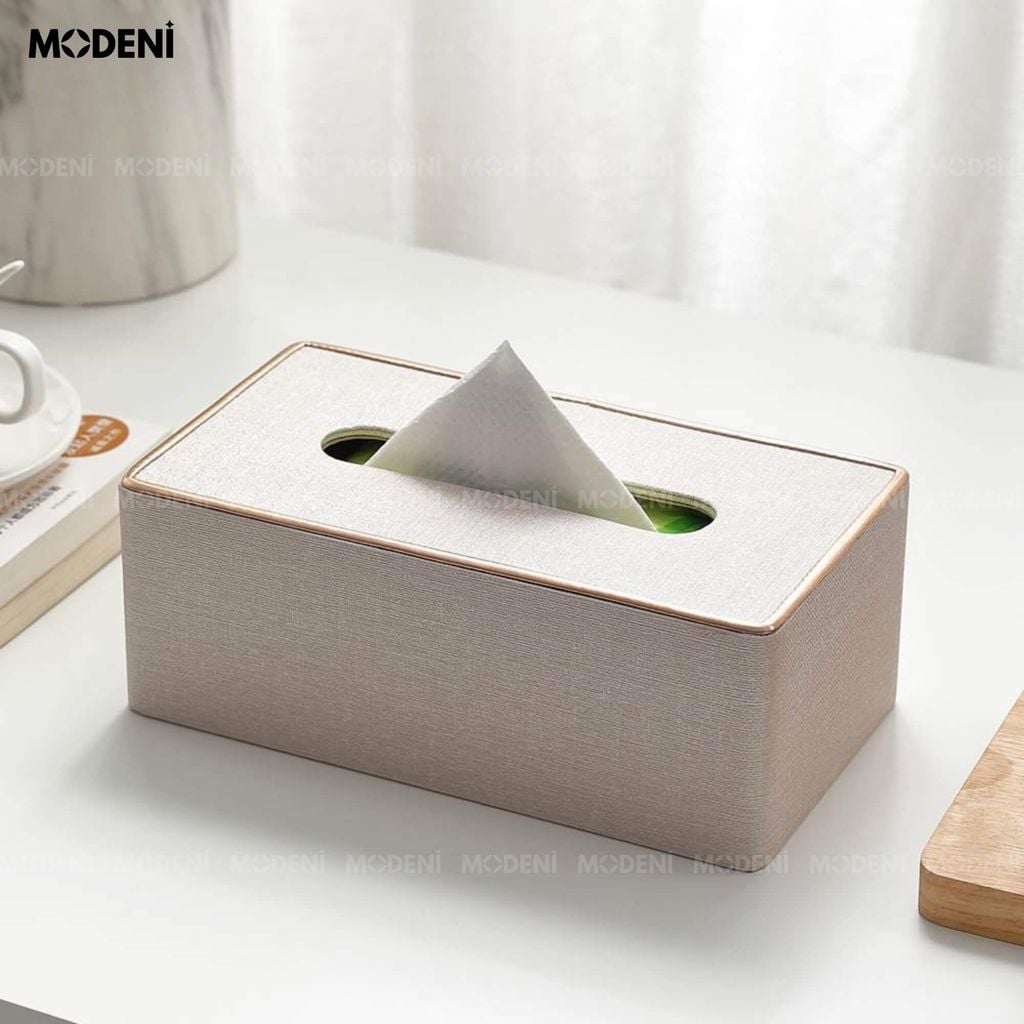 Hộp Khăn Giấy Modeni Be Nhạt Vải Lanh Cao Cấp Viền Vàng Hồng Japandi Tối Giản Sang Trọng Cho Phòng Ngủ Và Văn Phòng
