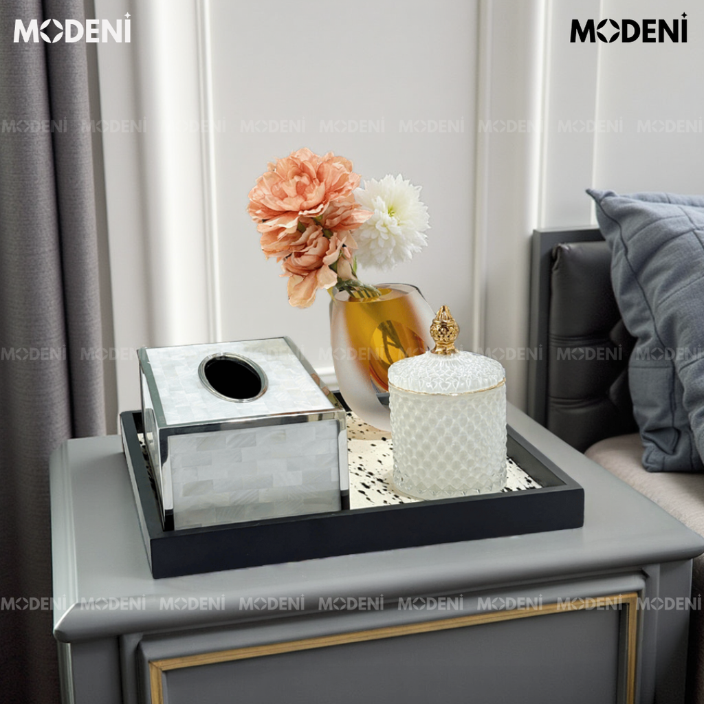 Khay Bliss Gỗ – Decor Tối Giản Hiện Đại – Mặt Tơ Ngựa Vân Loang Nghệ Thuật, Nhỏ Gọn Tiện Dụng Cho Bàn Sofa, Phòng Khách