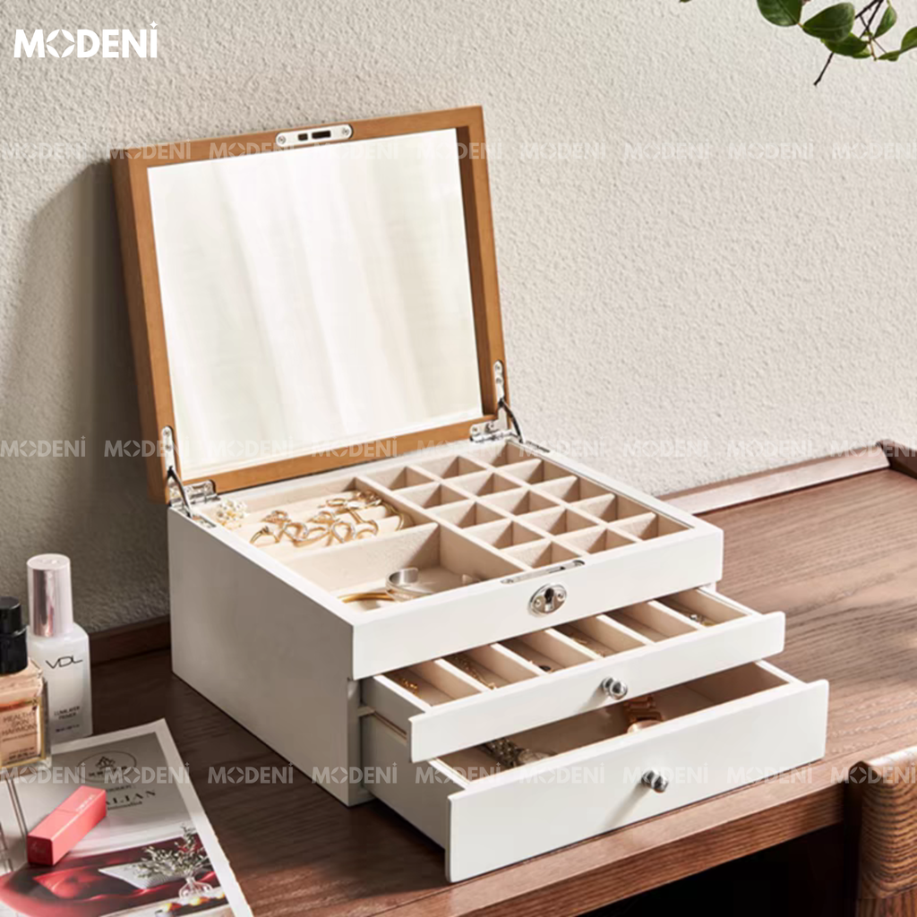 Hộp Đựng trang sức Có Gương Aeris Sang Trọng Cao Cấp